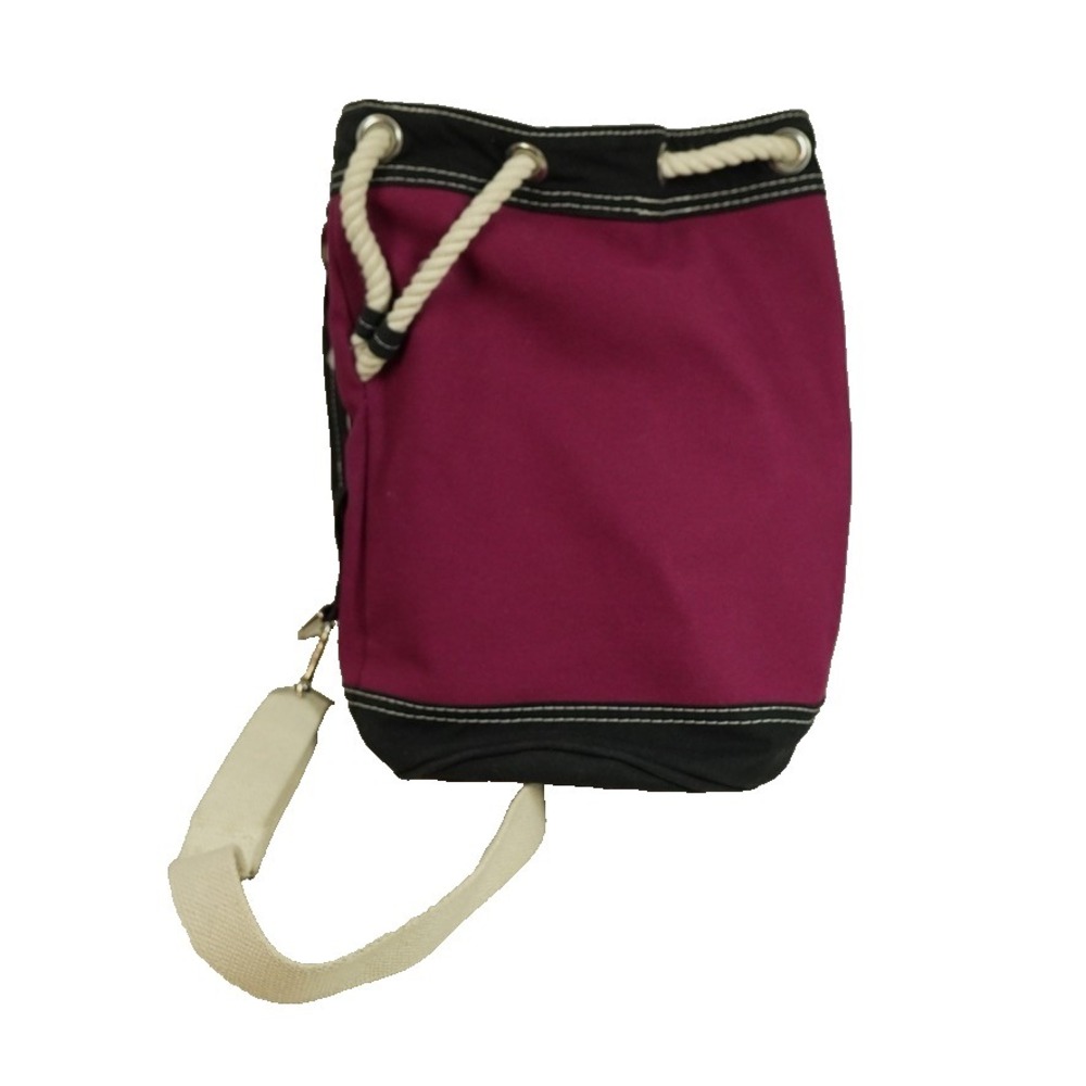 VTG LL Bean Boat Tote Barrel Bucket Bag Magenta‎ Canvas Nautical Rope Made USA